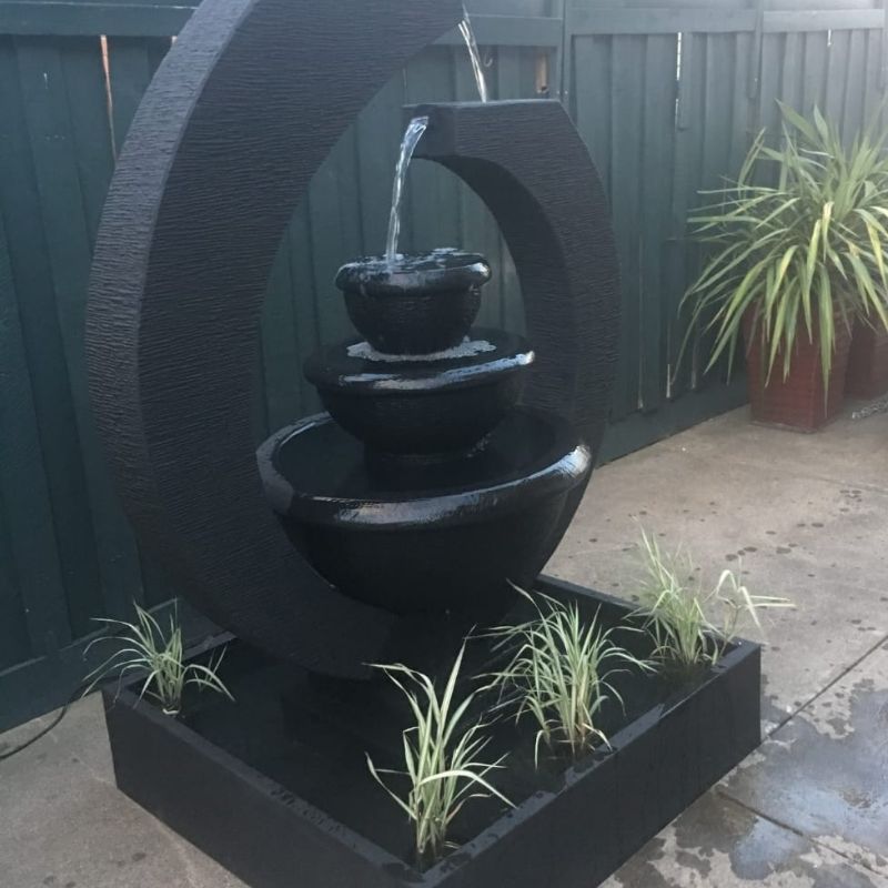 Galleria Imports Original Eclipse Fountain Large Charcoal with plants