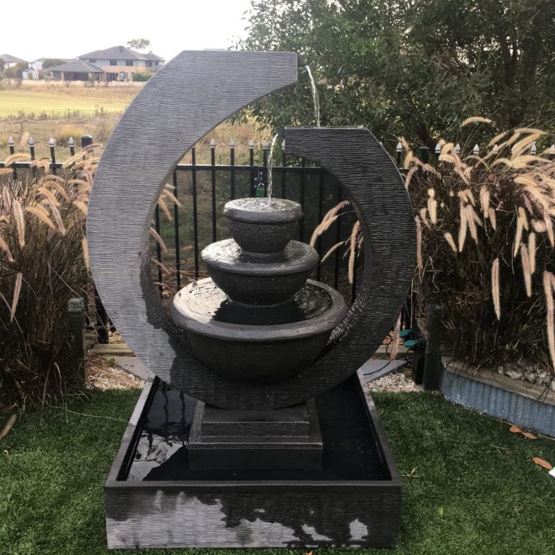 Galleria Imports Original Eclipse Fountain Large Grey backyard