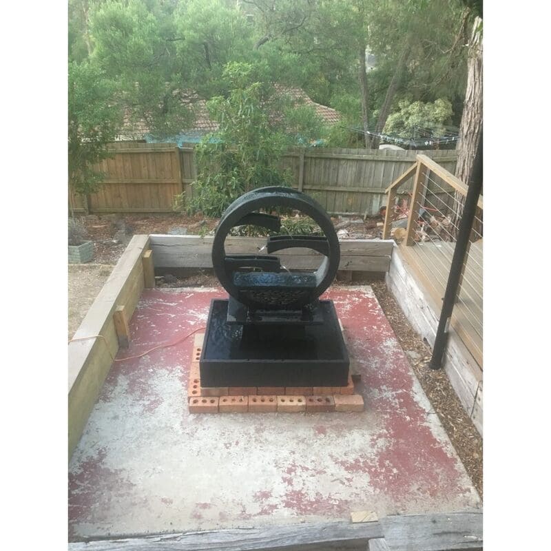 Galleria Imports Wagon Wheel Fountain Charcoal Large installed