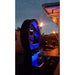 Galleria Imports Wagon Wheel Fountain Large Charcoal featuring LED lights at night