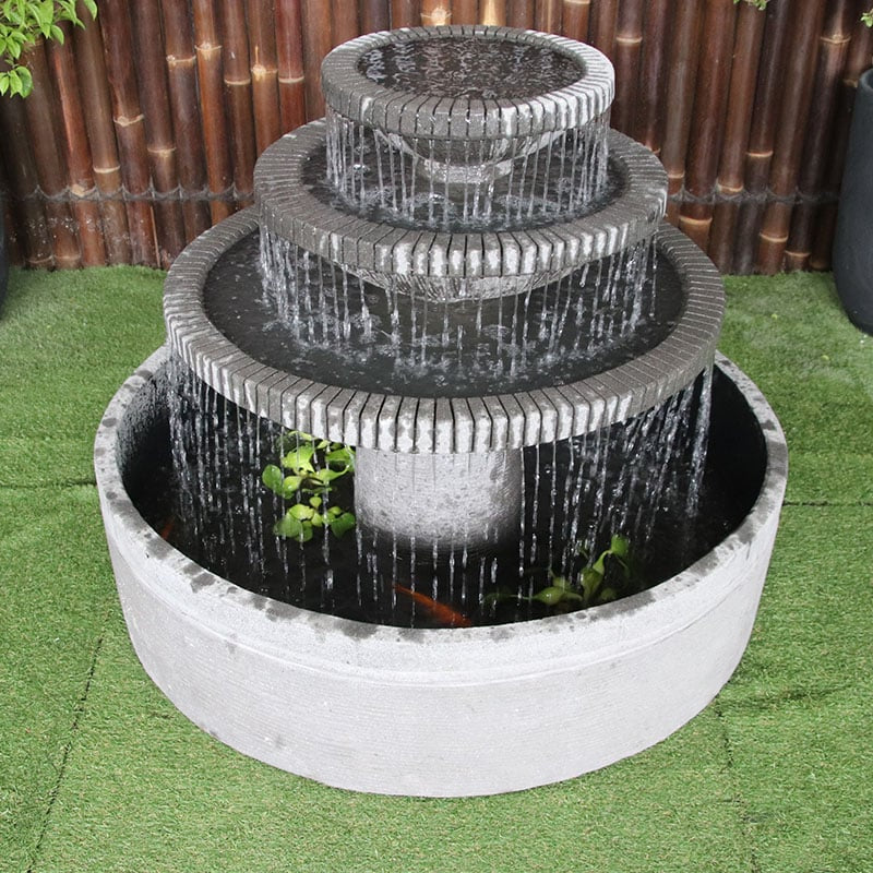 Aqua Falls Fountain in Grey by Galleria top angle view into pond