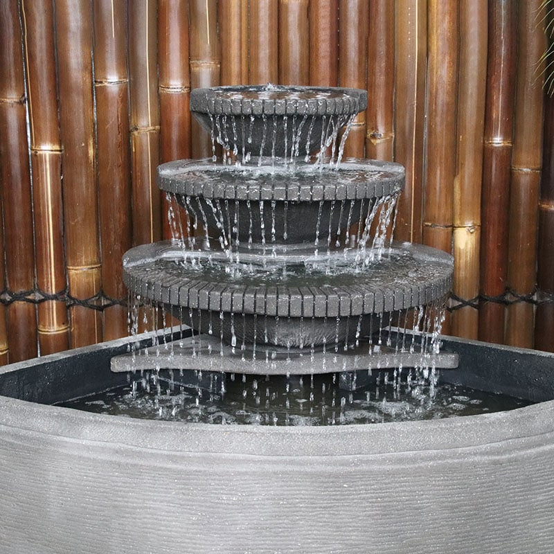 Corner bowl water fountain by Galleria close up in grey