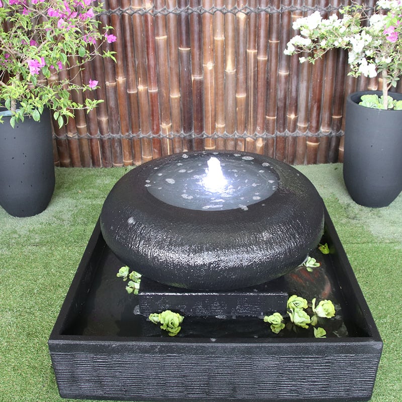 Moonpot Mini Galleria Imports Moon Pot Fountain Charcoal Close up
