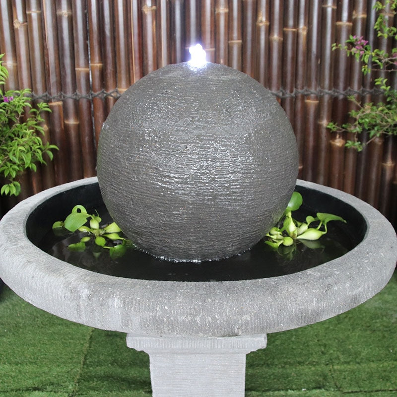 Galleria Roman Fountain in grey close up with LED light on