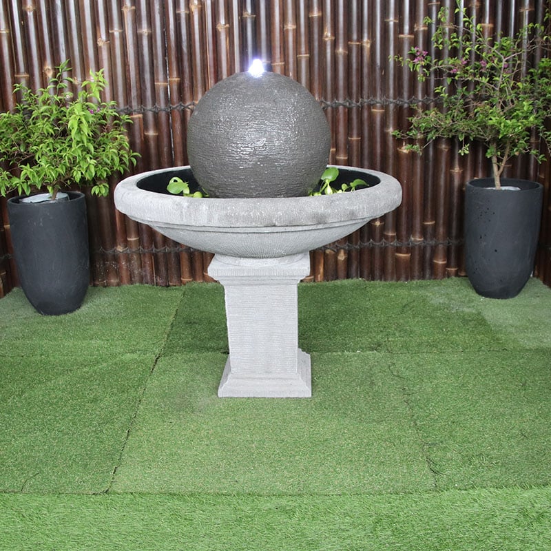 Galleria Roman Fountain in grey front view in the garden