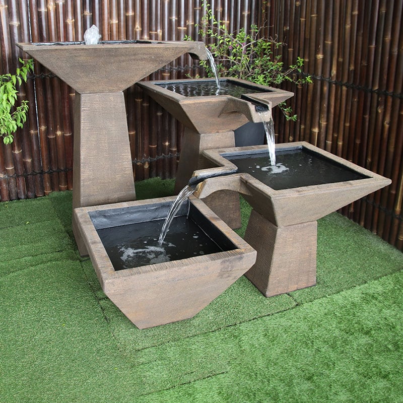 Galleria Imports 3 tier cascade fountain large rust left angle view