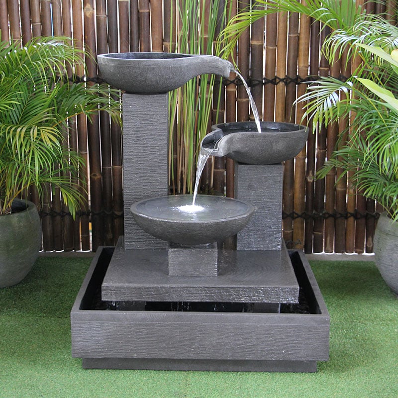 Galleria Imports Trio Bowl Fountain Large grey front view