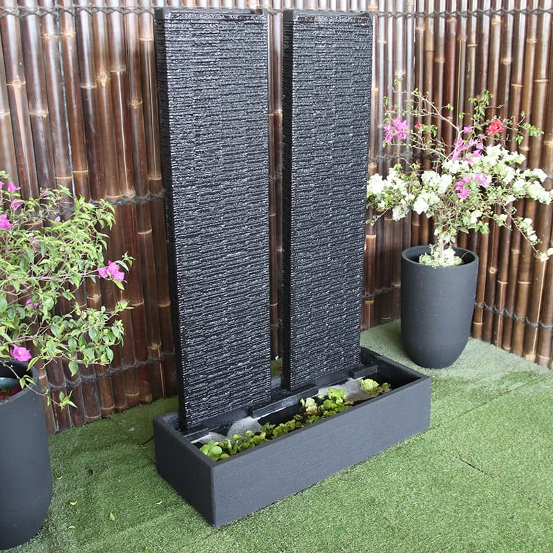 Galleria's Twin Ripple Wall Fountain in charcoal left angle view