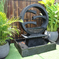 Galleria Imports Wagon Wheel Fountain Large in charcoal left angle view