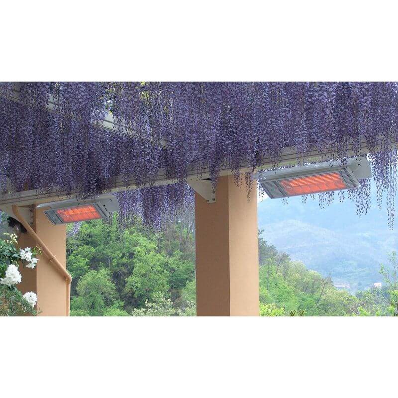 Heatscope Weathershield 2 in white installed with hanging flowers
