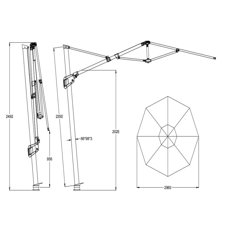 Luxi Living Alabaster 3m Round Cantilever Umbrella - complete plan and dimensions.