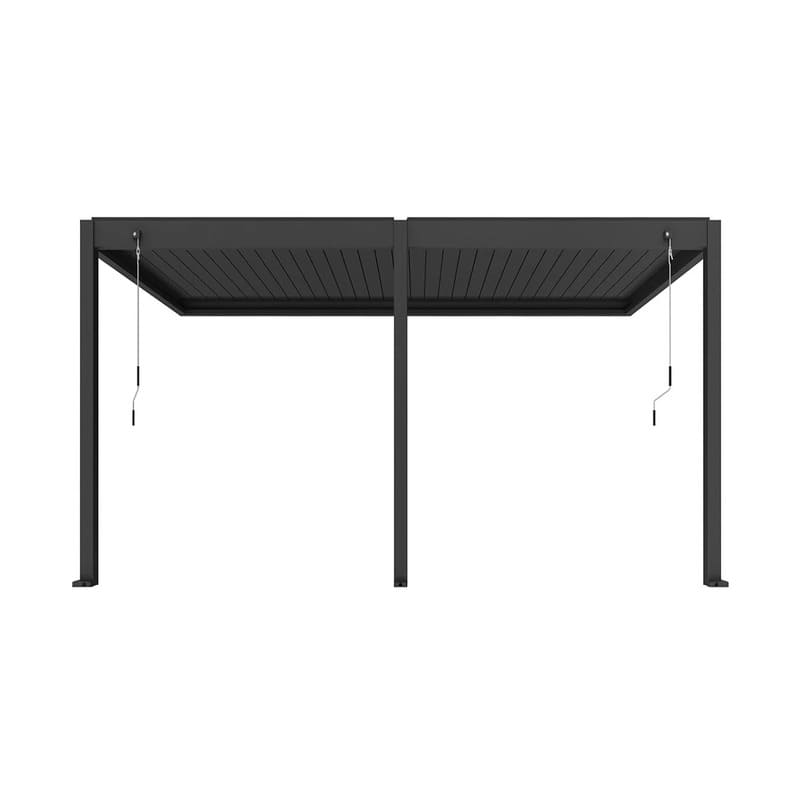 Luxi Living Atlantic Manual Wall Mounted Louvre Roof Aluminium Pergola - 5 x 2.9m black pergola on white background