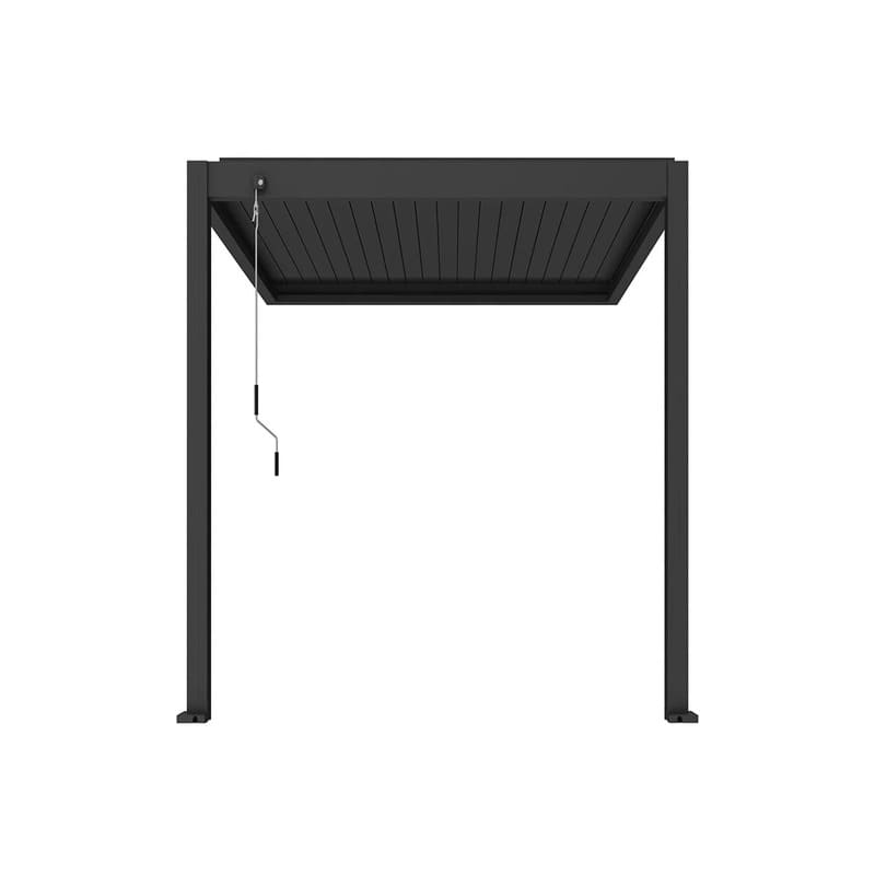 Luxi Living Atlantic Manual Wall Mounted Louvre Roof Aluminium Pergola -  front view of  black pergola