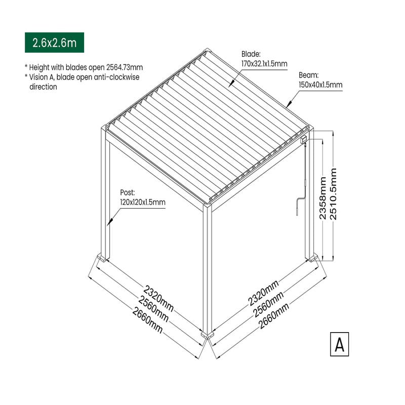 Baltic Manual Freestanding Louvre Roof Aluminium Pergola - 2.6 x2.6m