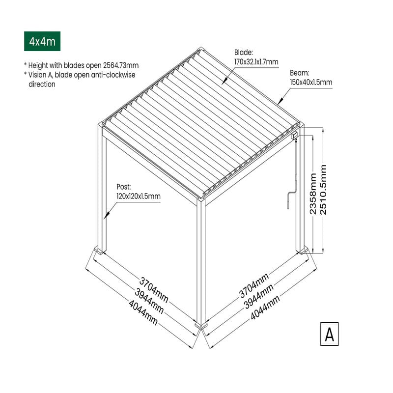 Baltic Manual Freestanding Louvre Roof Aluminium Pergola  4x4m dimensions