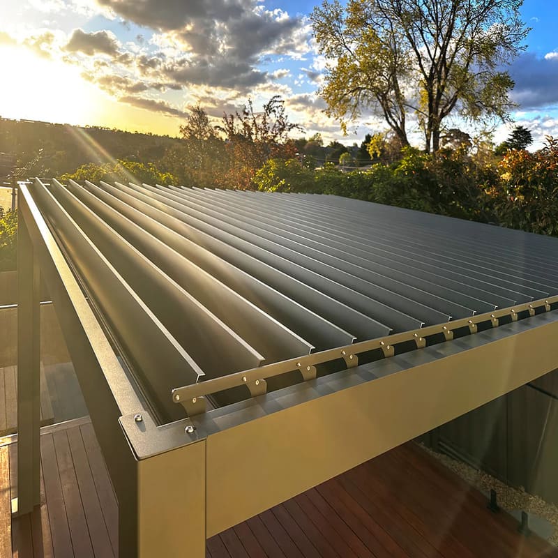 Baltic Manual Freestanding Louvre Roof Aluminium Pergola opened louvres