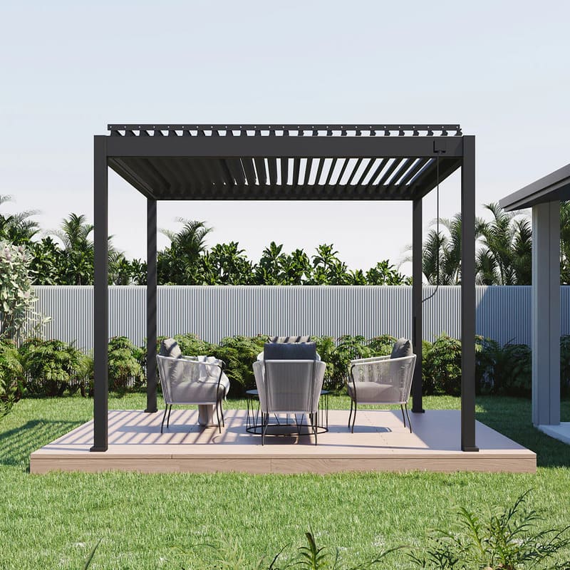 Baltic Manual Freestanding Louvre Roof Aluminium Pergola-black pergola on a slab