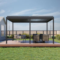 Baltic Manual Freestanding Louvre Roof Aluminium Pergola - charcoal pergola on wooden slab