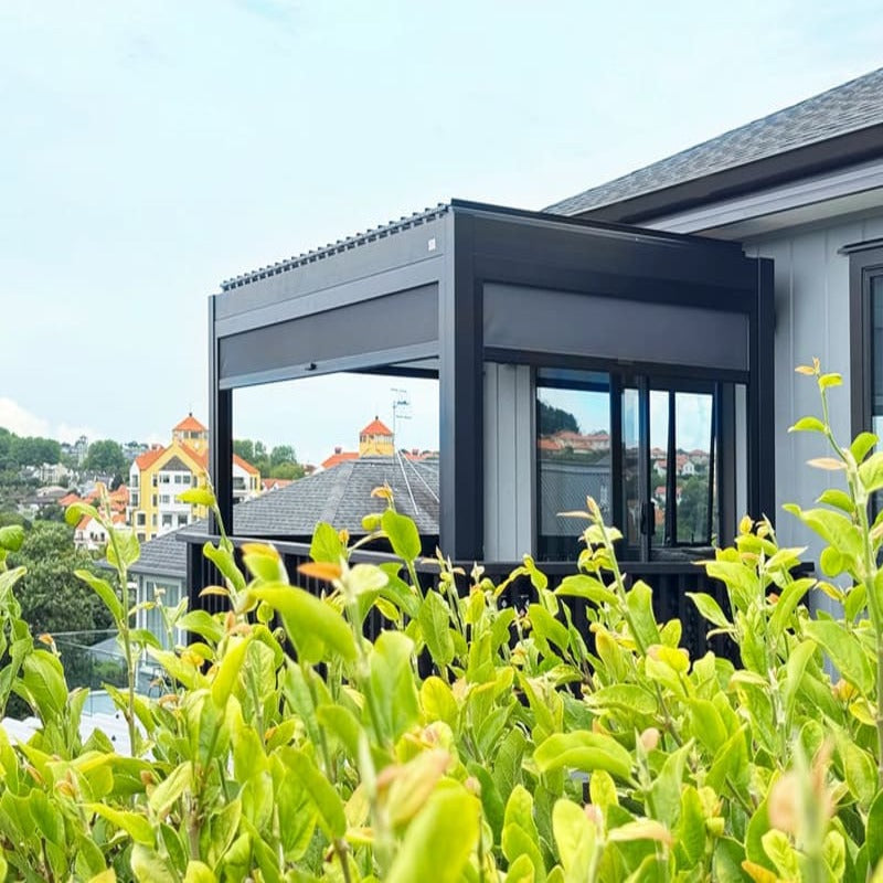 Luxi Living Baltic Manual Freestanding Louvre Roof Aluminium Pergola - grey pergola attached to grey house