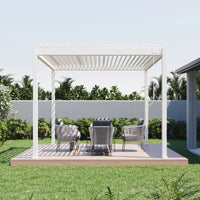 Luxi Living Baltic Manual Freestanding Louvre Roof Aluminium Pergola - white pergola on a slab.