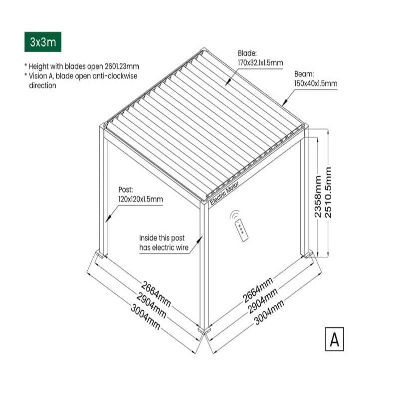 Luxi Living Baltic Motorised Freestanding Louvre Roof Aluminium Pergola - 3x3m pergola plan dimensions