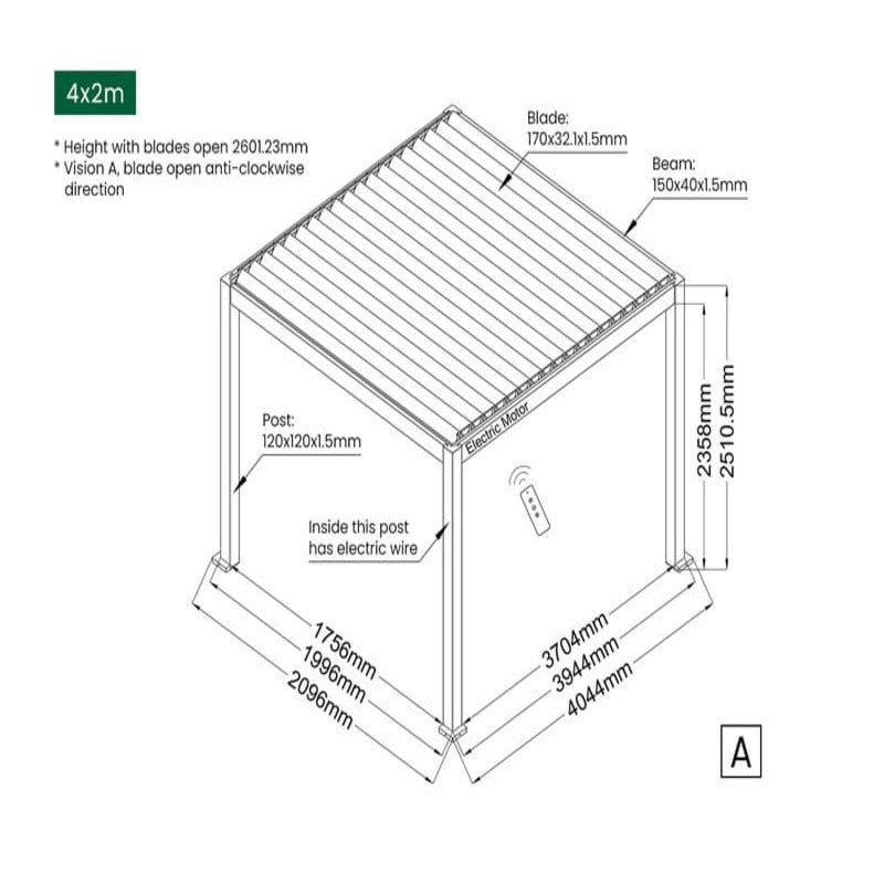 Luxi Living Baltic Motorised Freestanding Louvre Roof Aluminium Pergola - 4x2m pergola plan dimensions