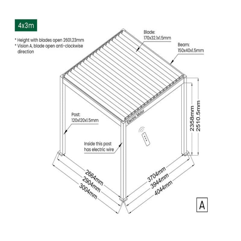 Luxi Living Baltic Motorised Freestanding Louvre Roof Aluminium Pergola - 4x3m pergola plan dimensions