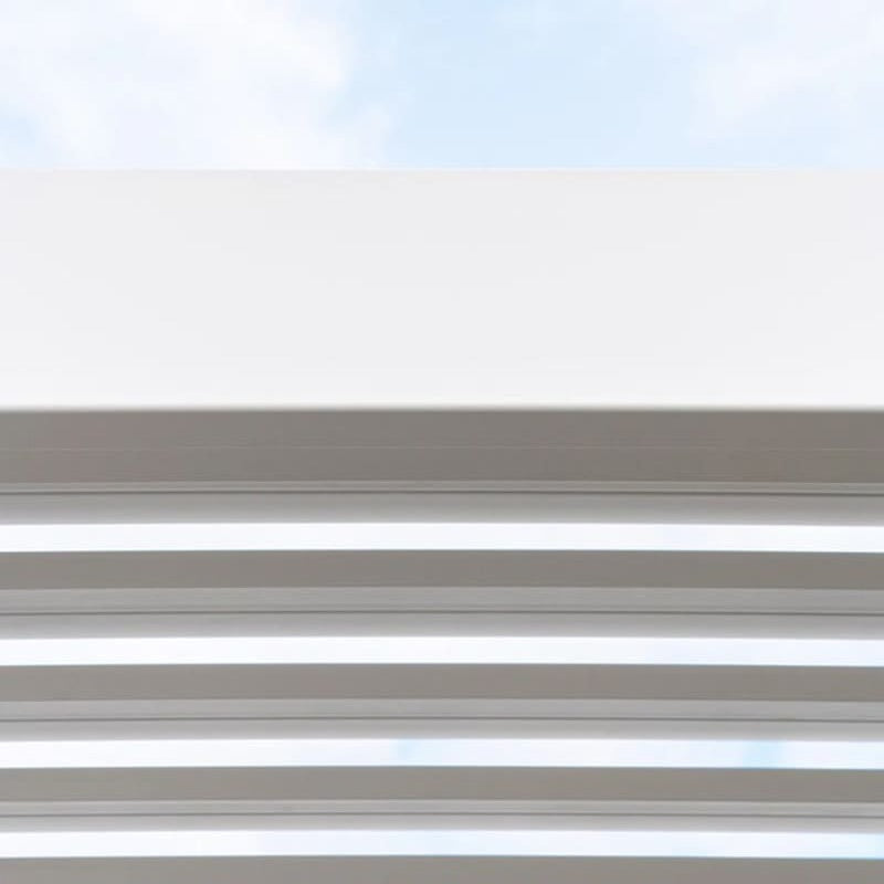 Luxi Living Baltic Motorised Freestanding Louvre Roof Aluminium Pergola - closed pergola close up view.