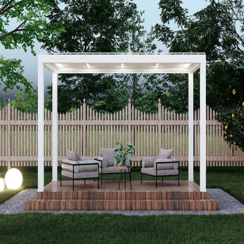 Luxi Living Baltic Motorised Freestanding Louvre Roof Aluminium Pergola - white pergola beside fence