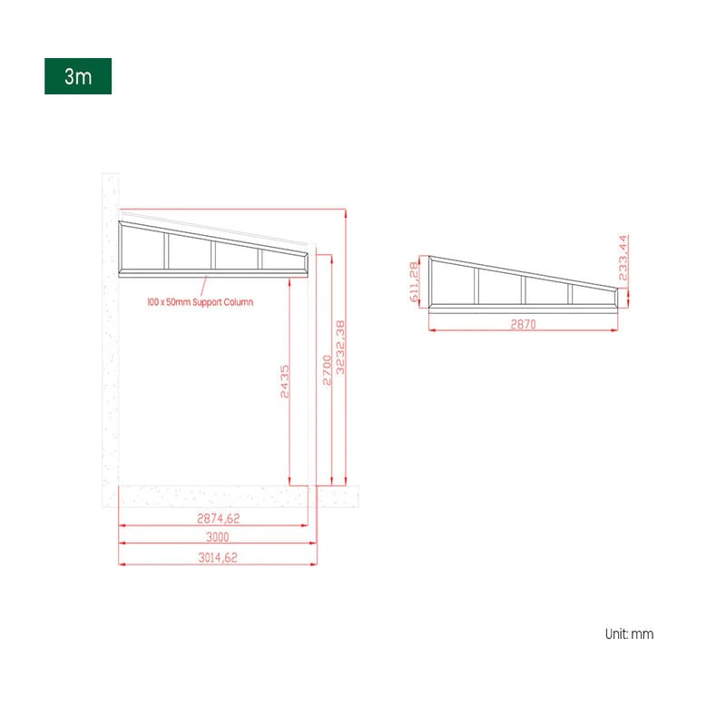 Luxi Living Coastal Patio Cover Quarter Window - 3m cover dimensions