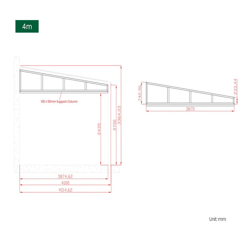 Luxi Living Coastal Patio Cover Quarter Window - 4m coastal patio cover