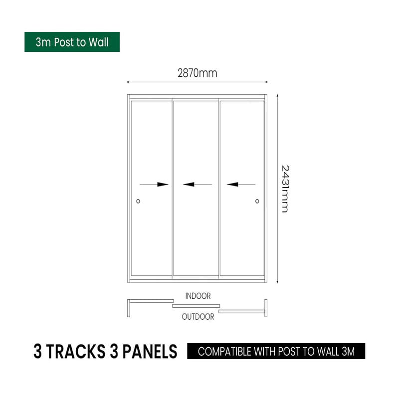 Luxi Living Frameless Glass Sliding Door for Coastal Patio Cover-3m post to  wall