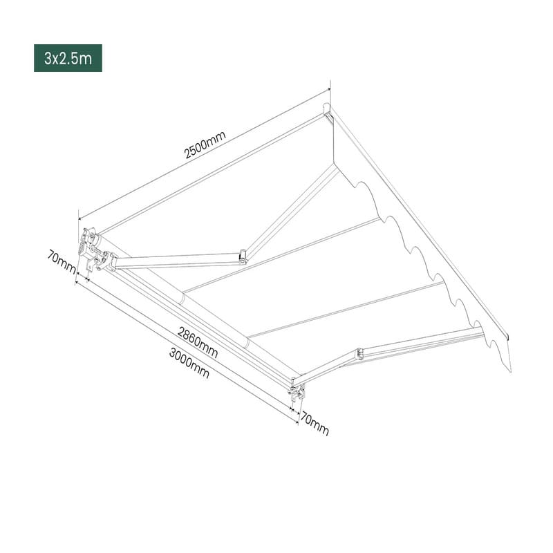 Luxi Living Fuji Manual Retractable Awning - 3x2.5m dimensions