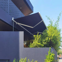 Luxi Living Fuji Manual Retractable Awning -Dark Grey Awning on Dark grey house 