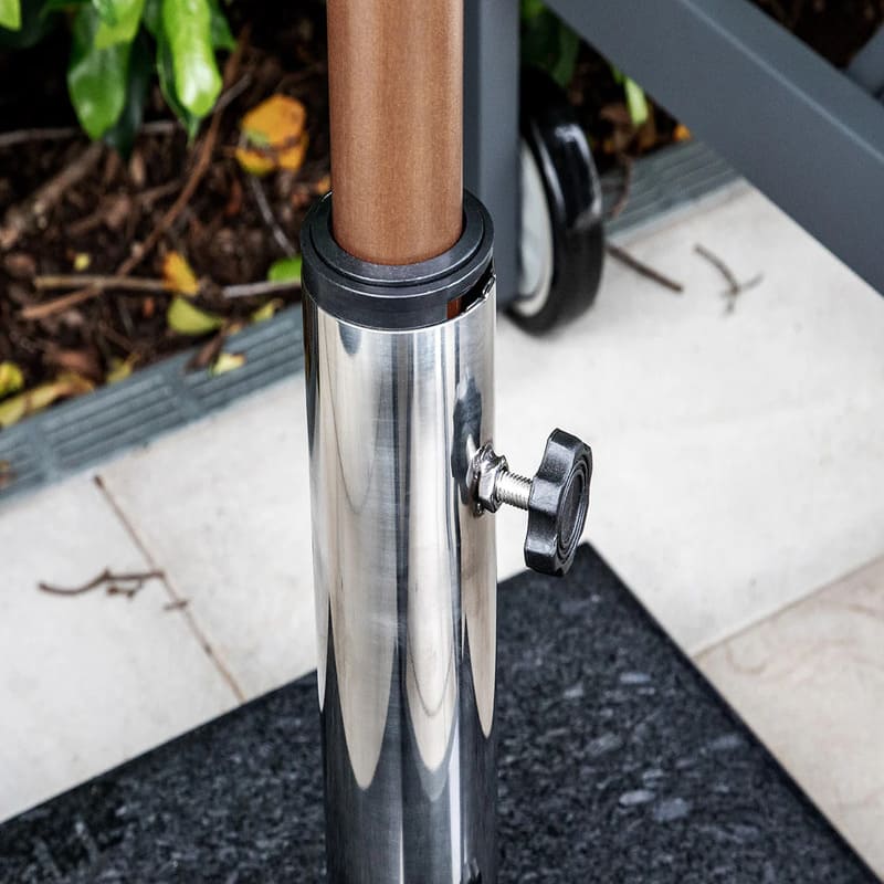 Luxi Living Granite Base Black for Market Umbrellas, with wooden sticks in steel pole.
