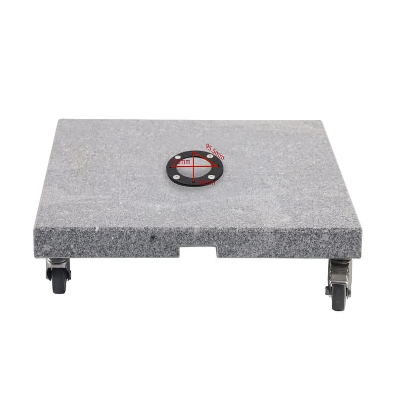 Luxi Living Granite Umbrella Base for 3m Umbrellas – 100kg, frontal  view of the Granite base with dimensions.