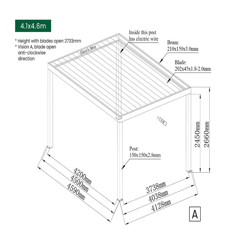 Luxi Living Pacific Motorised Freestanding Louvre Roof Aluminium Pergola - 4.1x4.6m dimensions