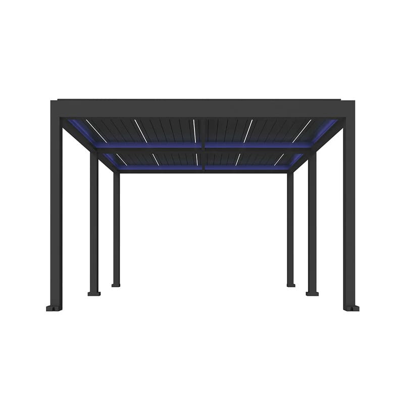 Luxi Living Pacific Motorised Freestanding Louvre Roof Aluminium Pergola - large grey pergola on a white background