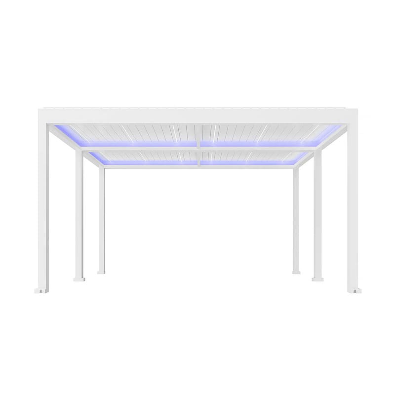 Luxi Living Pacific Motorised Freestanding Louvre Roof Aluminium Pergola-Large white pergola on a white background