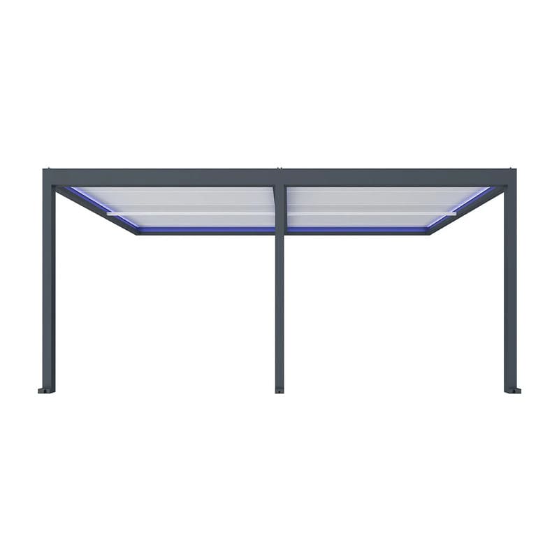 Luxi Living Pacific Motorised Wall Mounted Louvre Roof Aluminium Pergola - charcoal/white pergola on a white bg.
