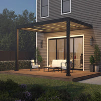 Luxi Living Pacific Motorised Wall Mounted Louvre Roof Aluminium Pergola - pergola on beige coloured house