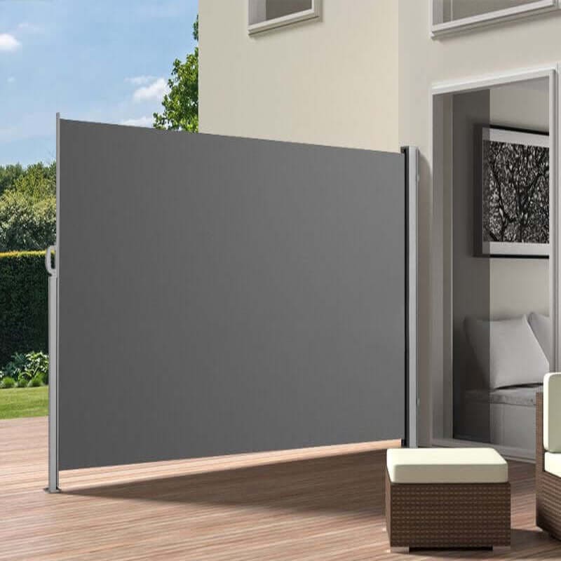 Luxi Living Retractable Side Awning & Privacy Screen 2m X 4m-grey awning on beige coloured house.