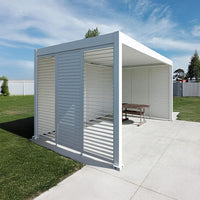 Luxi Living Shutter Wall for Tasman Freestanding Pergola - white pergola in the field 