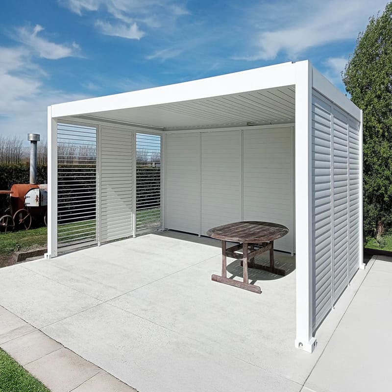 Luxi Living Shutter Wall for Tasman Wall Mounted Pergola-Interior of White Pergola
