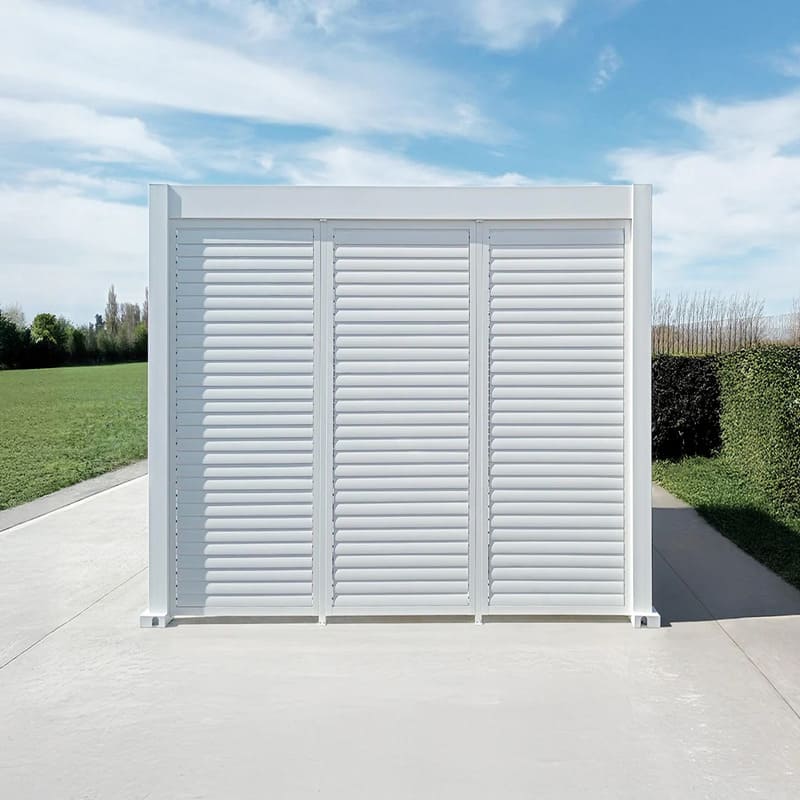 Luxi Living Shutter Wall for Tasman Wall Mounted Pergola - White Pergola By the Field.