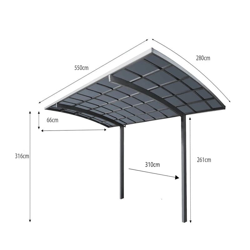 Luxi Living Cantilever Patio Cover 550x 280 x 316cm - Cantilever carport dimensions.