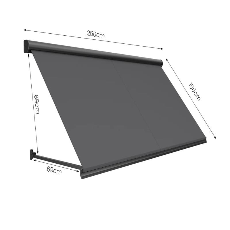 Luxi Living Solaris Motorised Retractable Drop-Arm Window Awning 250cm dimension