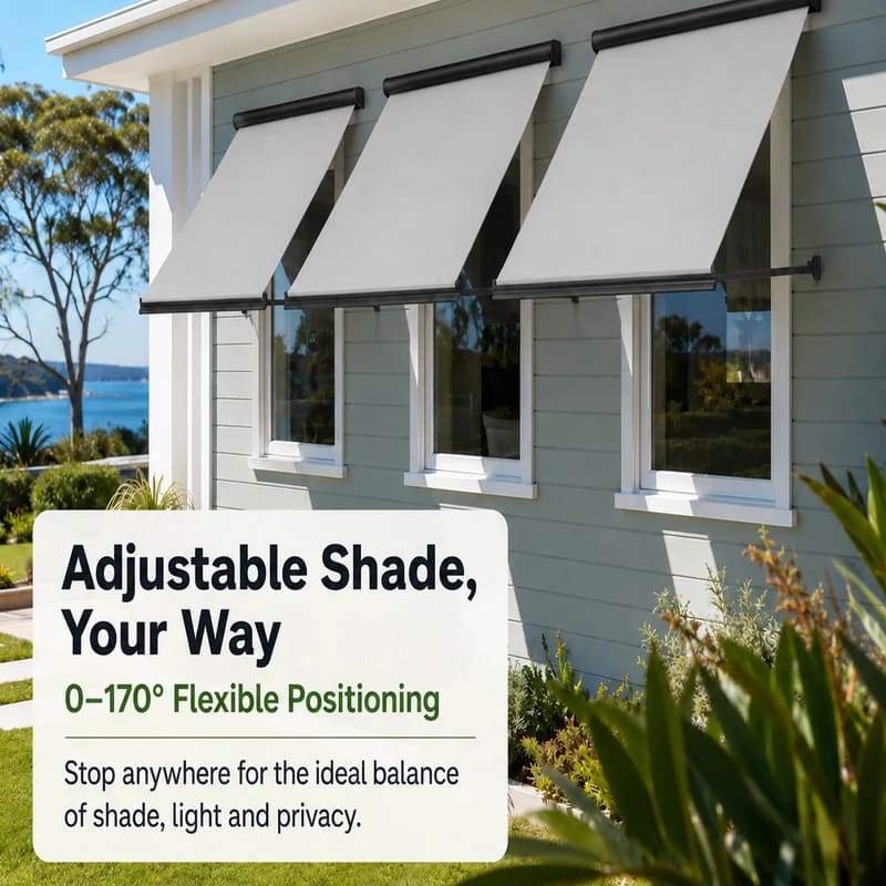 Luxi Living Solaris Motorised Retractable Drop-Arm Window Awning -  Flexible positioning feature 