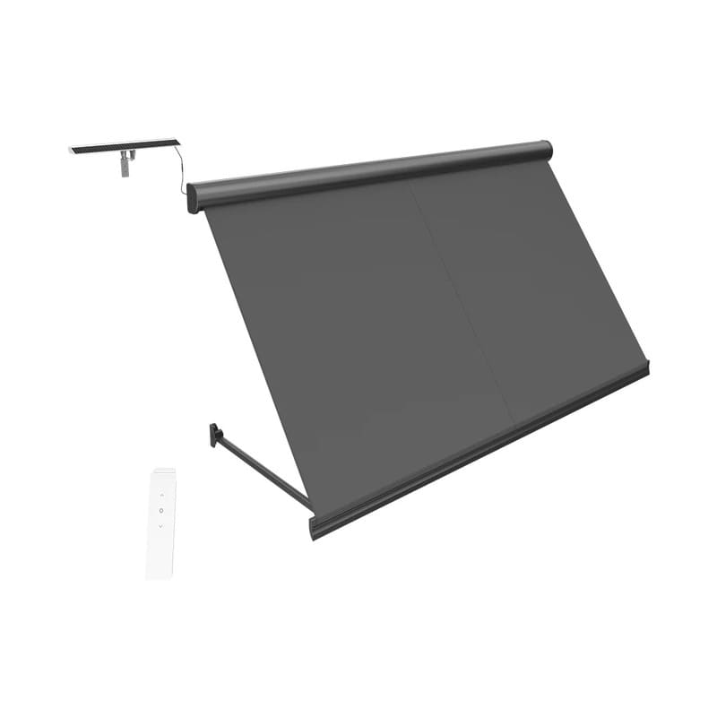Luxi Living Solaris Motorised Retractable Drop-Arm Window Awning-Dark grey fabric on dark grey frame