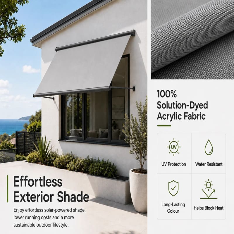 Luxi Living Solaris Motorised Retractable Drop-Arm Window Awning- Fabric features